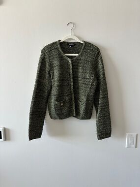 Ellen Tracy Olive Green Textured Knit Cardigan